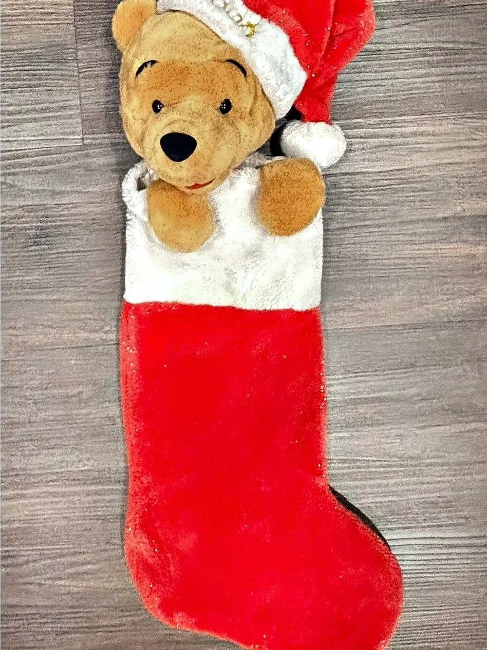 Vintage 90s Disney Winnie the Pooh 3D plush Large Christmas Stocking 24”